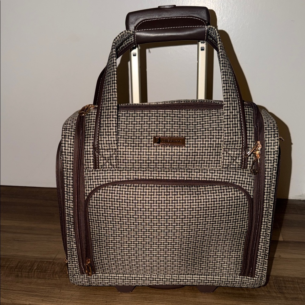 BRAND NEW London Fog Rolling Carry-On Tote Bag in Brown Tweed